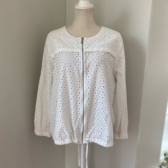 Ruby Rd White Eyelet Zip Front Jacket - Picture 2 of 5